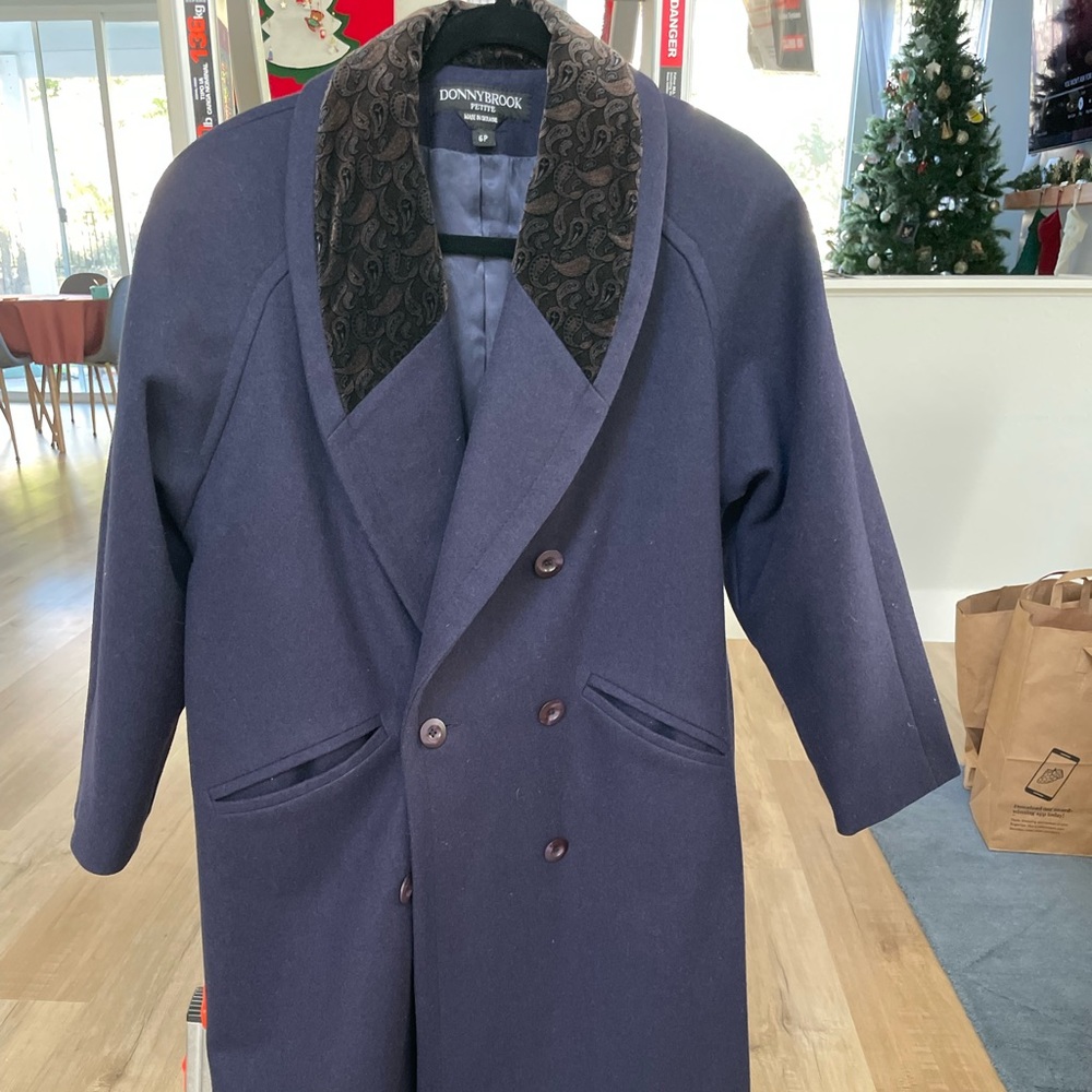 Heavy wool, dark blue trench coat